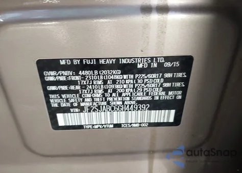 2016 Subaru Forester 2.5I из США, поврежденный, VIN JF2SJABC6GH449392